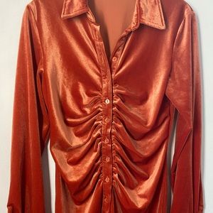 Orange velour long sleeve mini dress, size S
